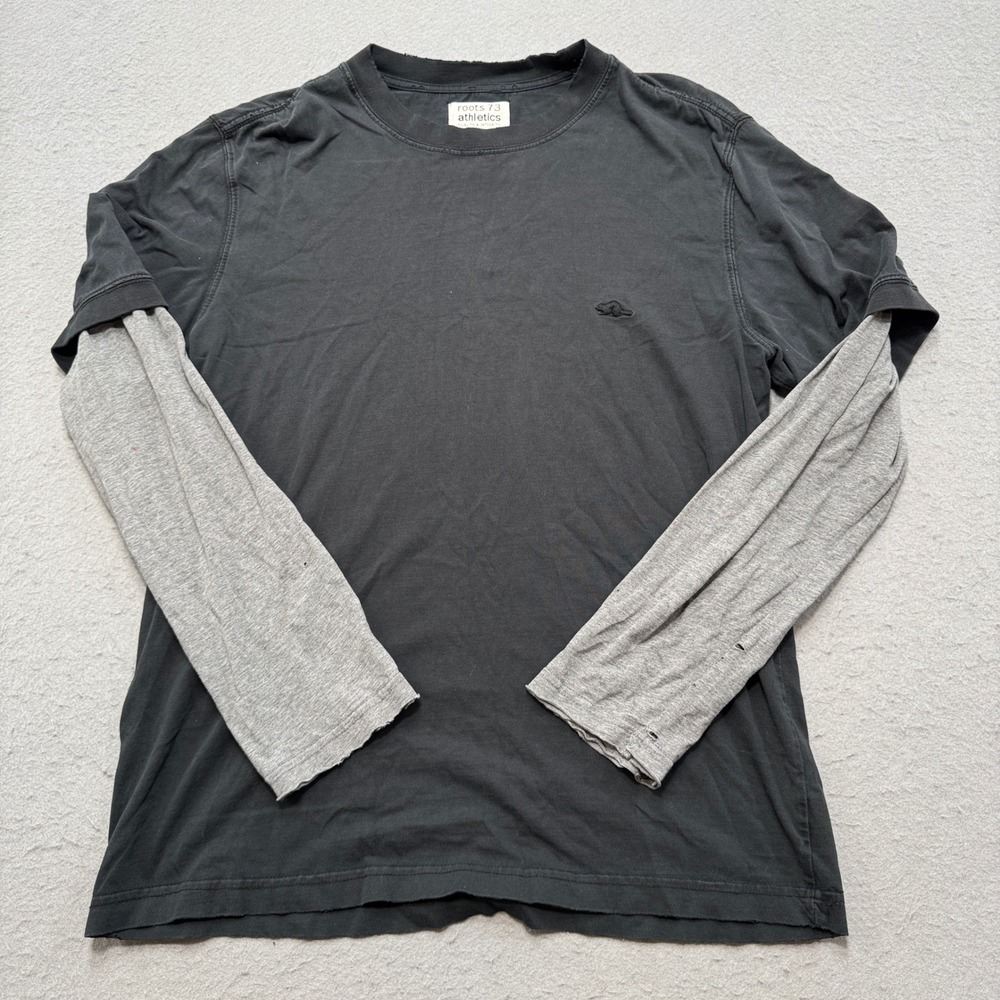 Roots 73 Athletics T-Shirt Men's Medium Black Gray Layered Long Sleeve Lounge